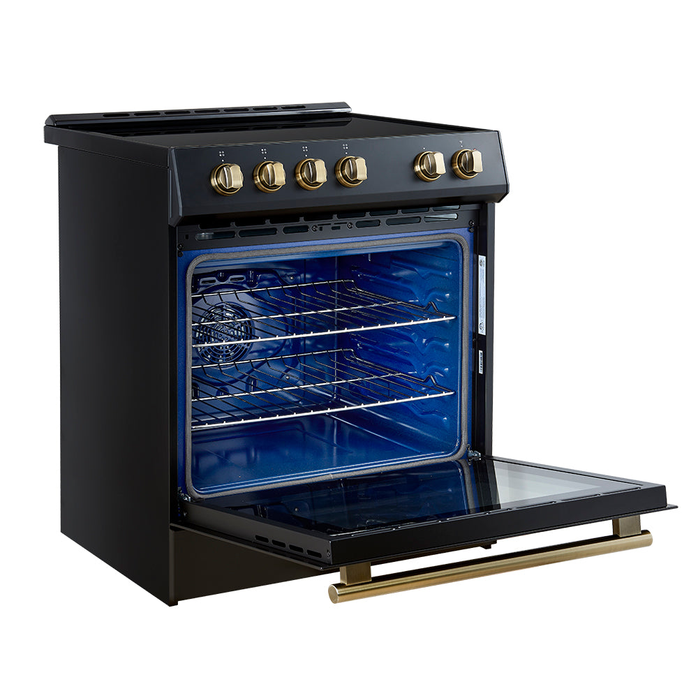Forno Leonardo Espresso 30-Inch Slide-In Black Induction Range, Convection Oven, 5 Cooking Zones, Touch Control Panel - BonPrix Électroménagers