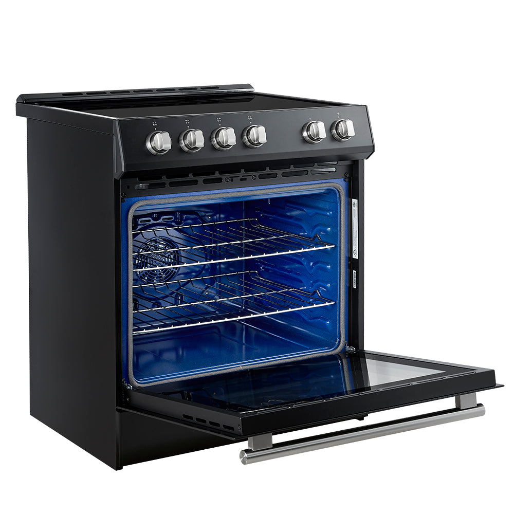 Forno Leonardo Espresso 30-Inch Slide-In Black Induction Range, Convection Oven, 5 Cooking Zones, Touch Control Panel - BonPrix Électroménagers