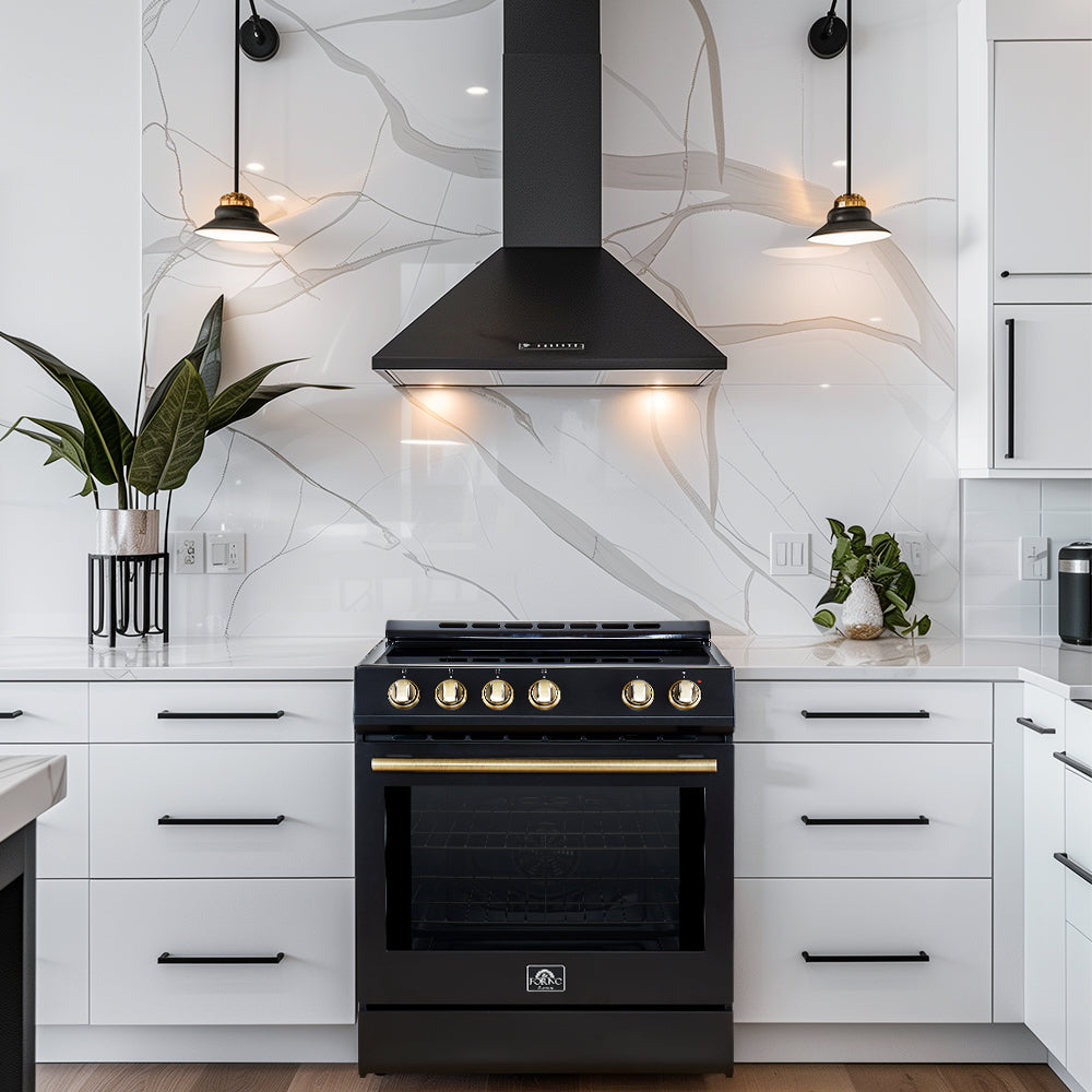 Forno Leonardo Espresso 30-Inch Slide-In Black Induction Range, Convection Oven, 5 Cooking Zones, Touch Control Panel - BonPrix Électroménagers