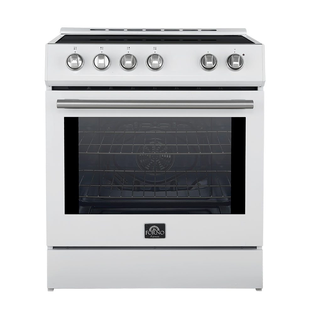 Forno Leonardo Espresso 30-Inch Slide-In White Induction Range, Convection Oven, 5 Cooking Zones, Touch Control Panel - BonPrix Électroménagers