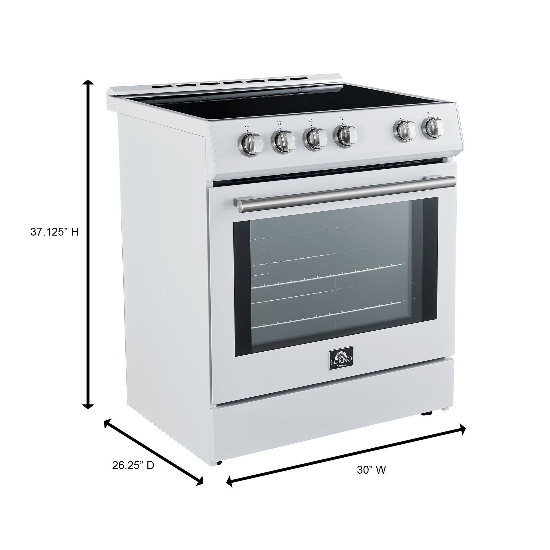 Forno Leonardo Espresso 30-Inch Slide-In White Induction Range, Convection Oven, 5 Cooking Zones, Touch Control Panel - BonPrix Électroménagers