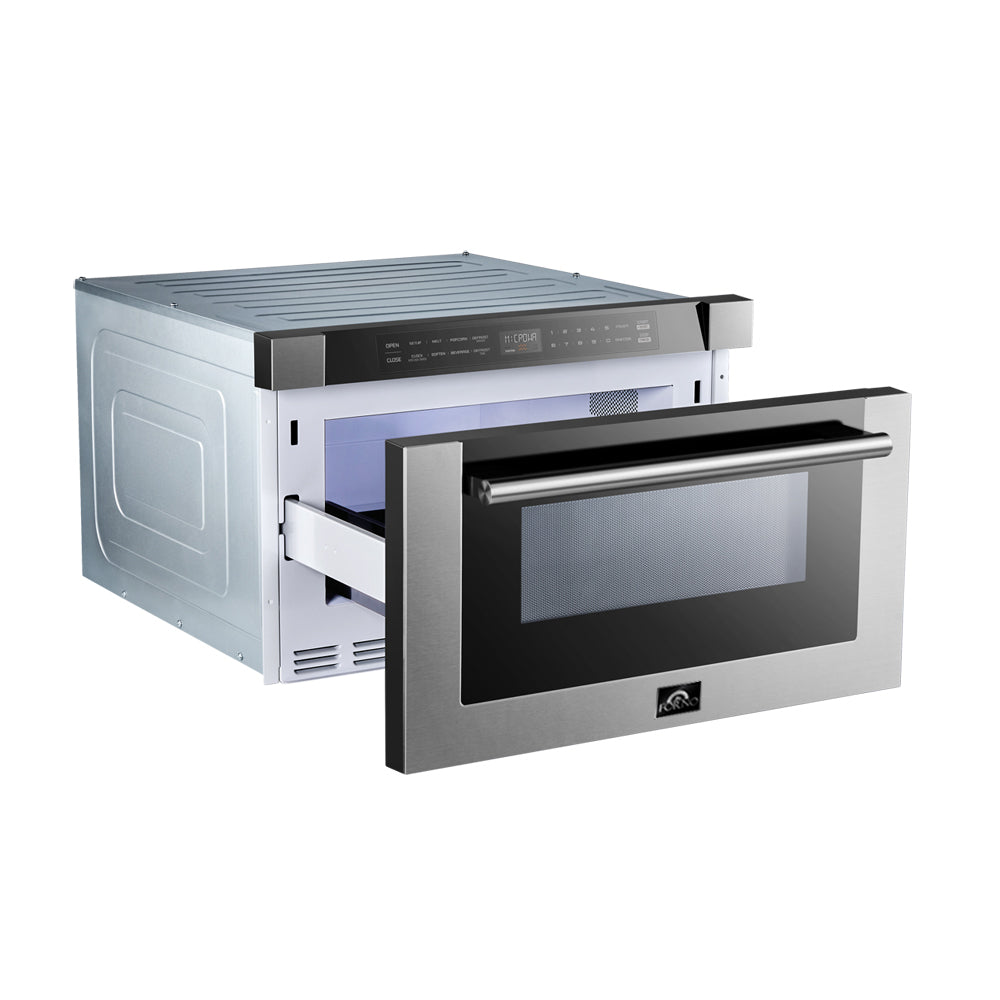 Forno Capoliveri 24-Inch Microwave Drawer, Stainless Steel, 1.2 cu.ft, 1500 Watts, Built-In, Touch Control LCD Display, Auto-Touch Open/Close, 11 Power Levels, Sensor Cooking - BonPrix Électroménagers