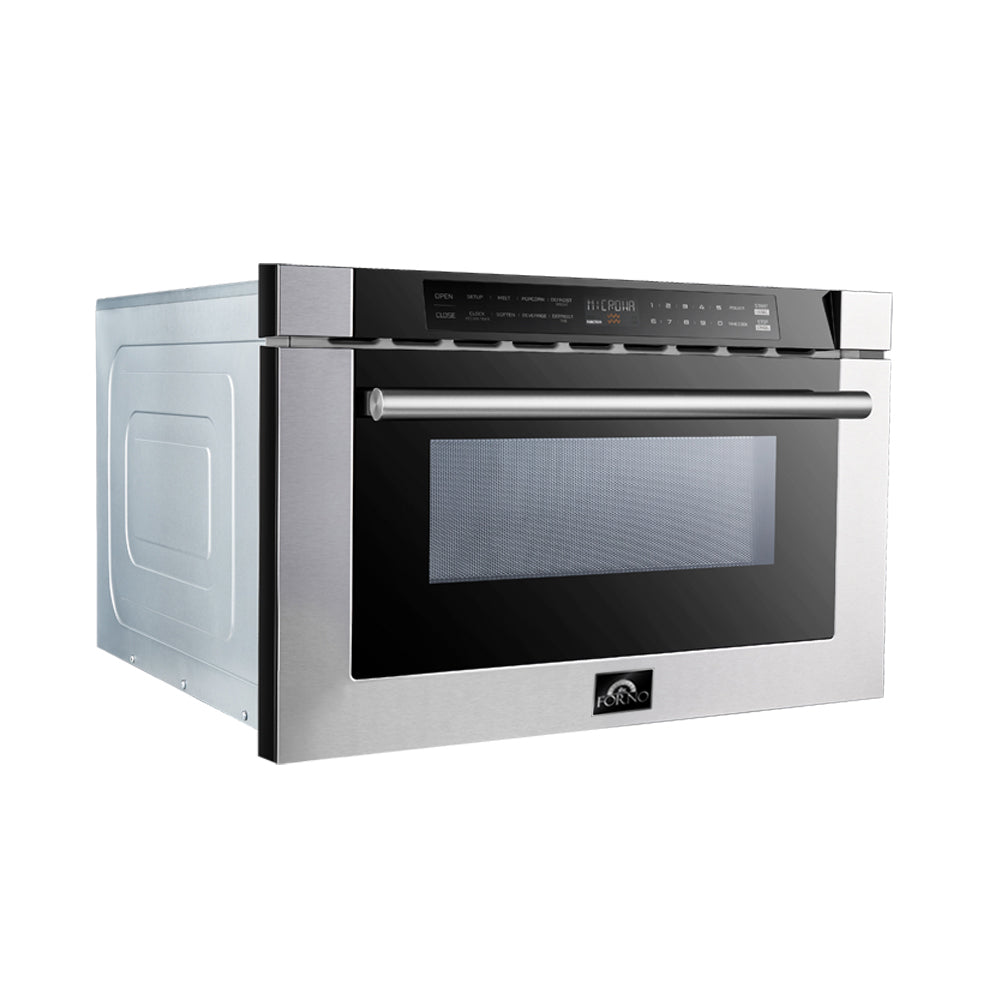 Forno Capoliveri 24-Inch Microwave Drawer, Stainless Steel, 1.2 cu.ft, 1500 Watts, Built-In, Touch Control LCD Display, Auto-Touch Open/Close, 11 Power Levels, Sensor Cooking - BonPrix Électroménagers