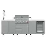 FORNO Bulnes 30-Inch BBQ, 60,000 BTU, 3 Burners with Sear & Rotisserie Infrared Burners, Stainless Steel Outdoor Kitchen with 1.8 cu.ft. Beverage Center & White Sintered Stone Countertops - BonPrix Électroménagers