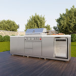 FORNO Bulnes 30-Inch BBQ, 60,000 BTU, 3 Burners with Sear & Rotisserie Infrared Burners, Stainless Steel Outdoor Kitchen with 1.8 cu.ft. Beverage Center & White Sintered Stone Countertops - BonPrix Électroménagers