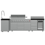 FORNO Bulnes 40-Inch BBQ, 95,000 BTU, 5 Burners, Sear & Rotisserie Infrared with Side Burner, Stainless Steel Outdoor Kitchen with 1.8 cu.ft. Beverage Center & Black Granite Countertops - BonPrix Électroménagers