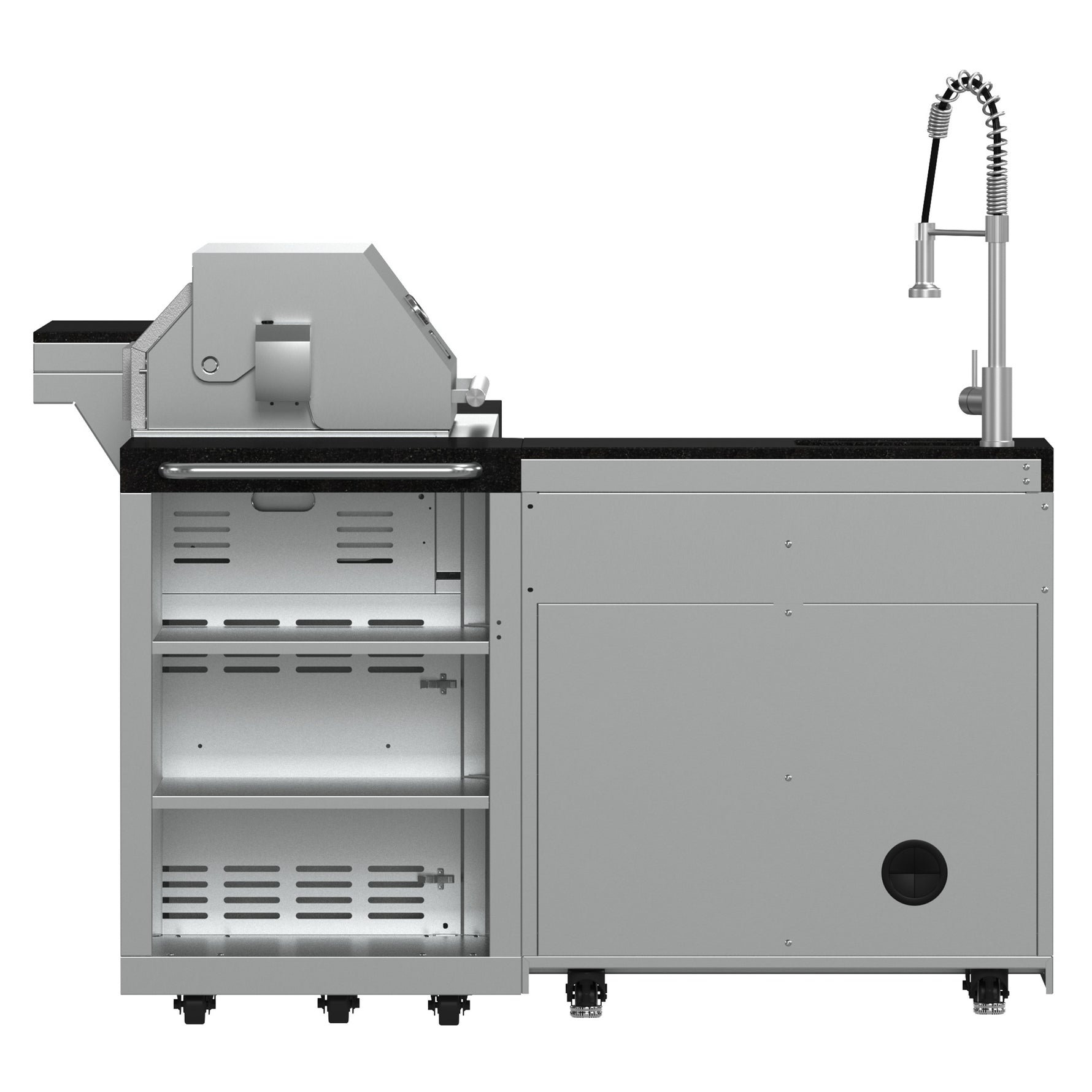 FORNO Bulnes 40-Inch BBQ, 95,000 BTU, 5 Burners, Sear & Rotisserie Infrared with Side Burner, Stainless Steel Outdoor Kitchen with 1.8 cu.ft. Beverage Center & Black Granite Countertops - BonPrix Électroménagers