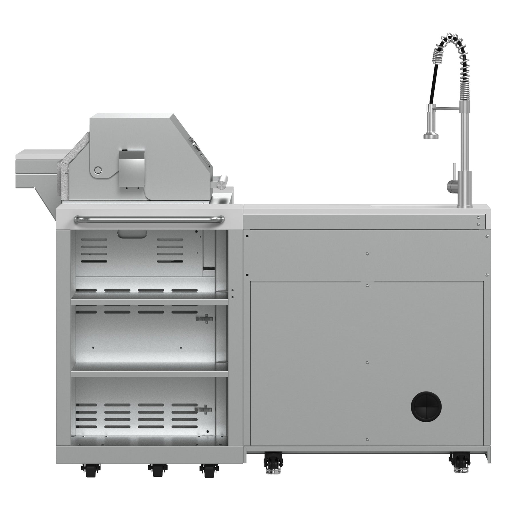 FORNO Bulnes 40-Inch BBQ, 95,000 BTU, 5 Burners, Sear & Rotisserie Infrared with Side Burner, Stainless Steel Outdoor Kitchen with 1.8 cu.ft. Beverage Center & White Sintered Stone Countertops - BonPrix Électroménagers