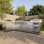 FORNO Bulnes 40-Inch BBQ, 95,000 BTU, 5 Burners, Sear & Rotisserie Infrared with Side Burner, Stainless Steel Outdoor Kitchen with 1.8 cu.ft. Beverage Center & White Sintered Stone Countertops - BonPrix Électroménagers