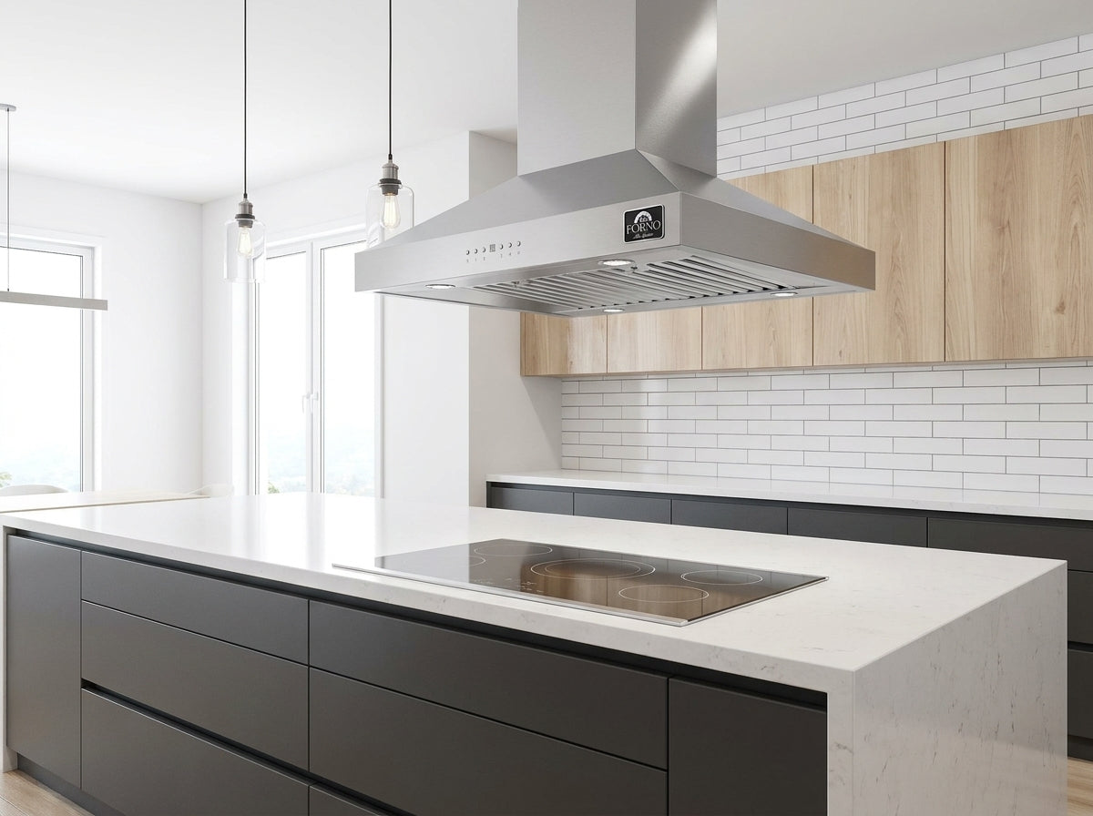 Forno Coppito 30-Inch Island Range Hood, Stainless Steel, LED Lighting, Adjustable Fan Speeds