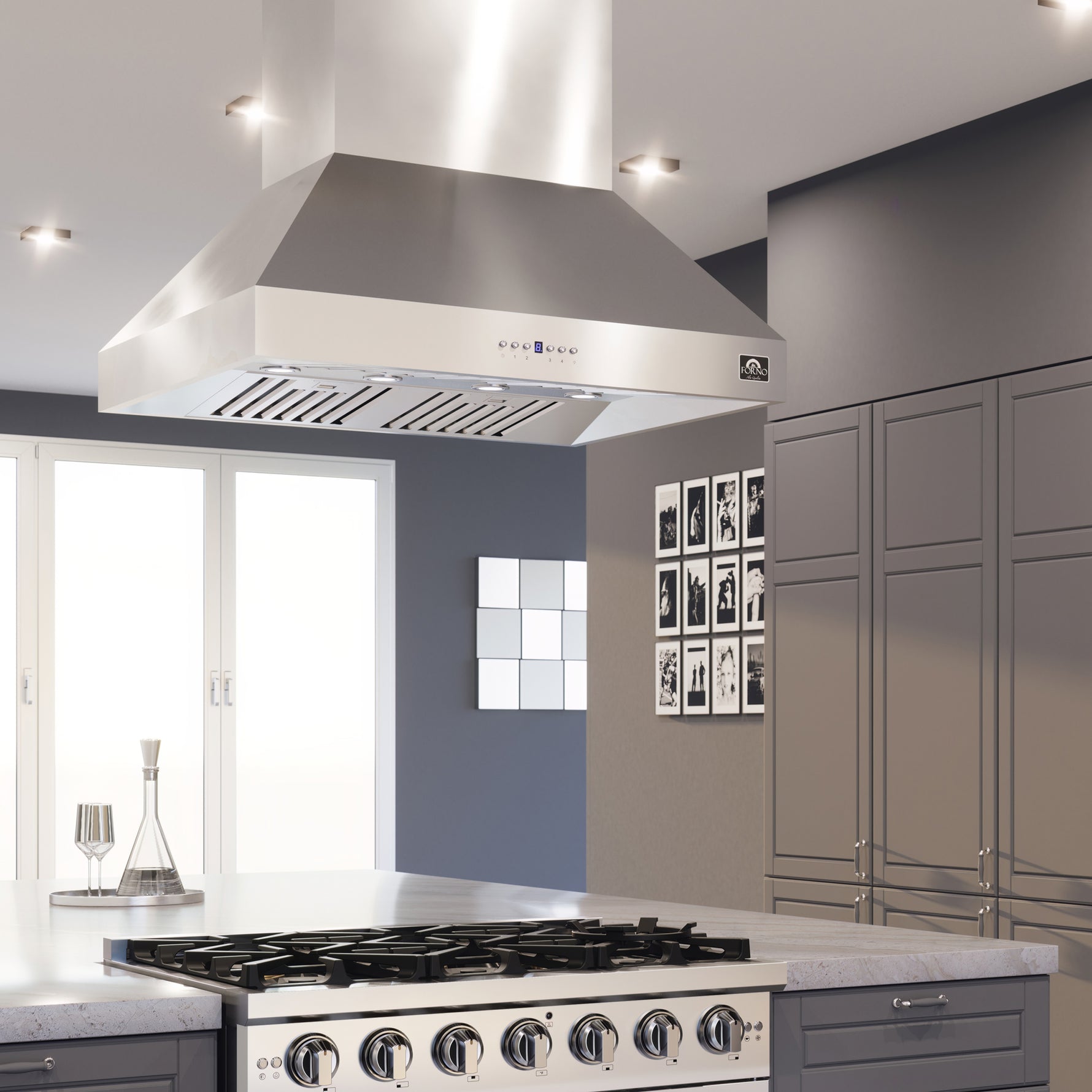 Forno Coppito 36-Inch Island Range Hood, Stainless Steel, LED Lighting, Adjustable Fan Speeds - BonPrix Électroménagers