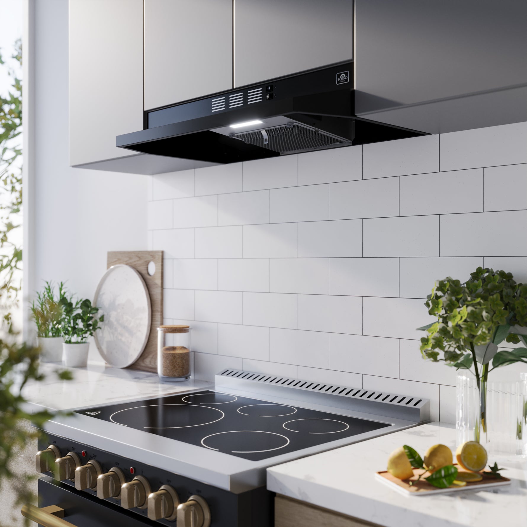 Forno Cappa 30-Inch Under Cabinet Range Hood, Black, 200 CFM, Convertible, LED Lighting - BonPrix Électroménagers