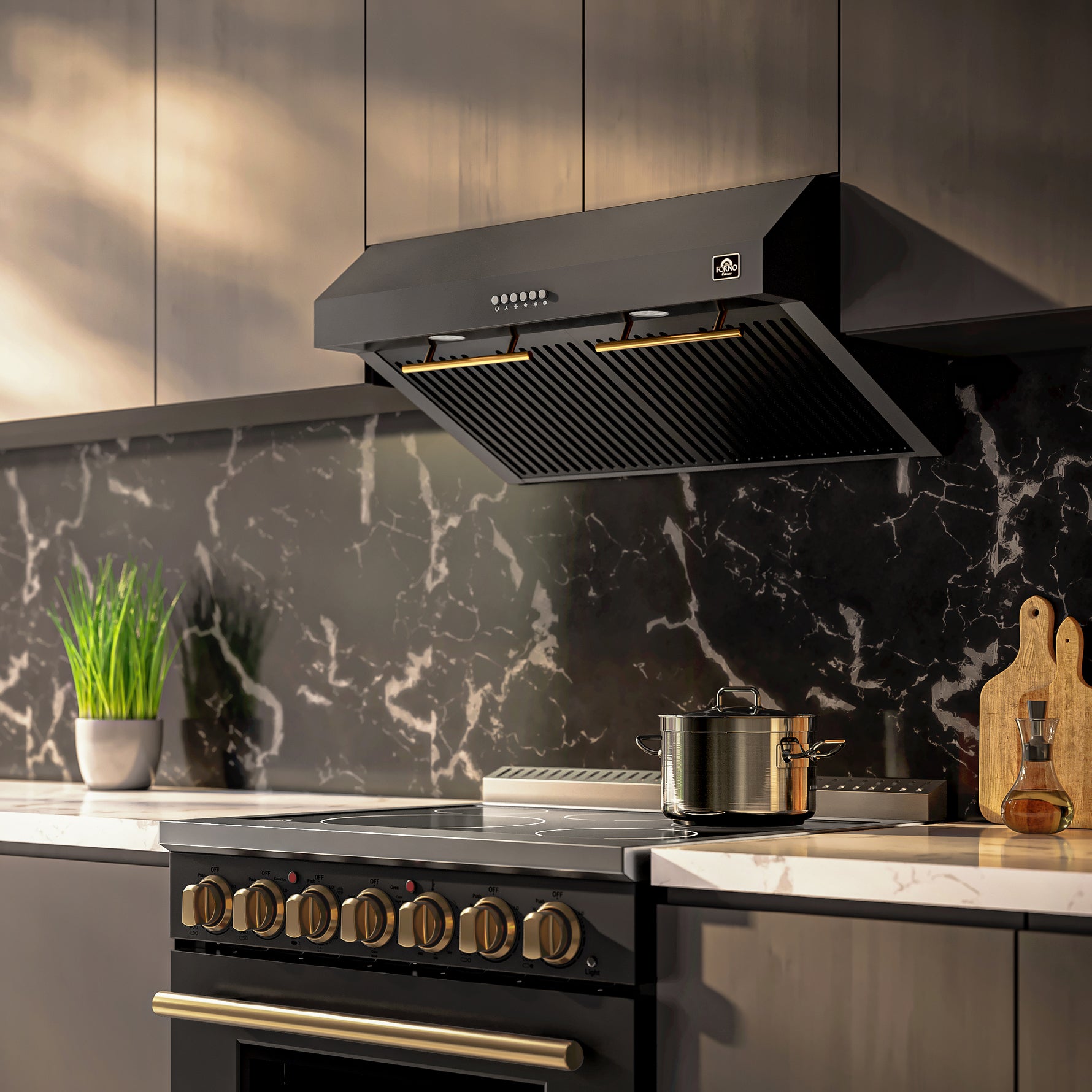 Forno Bari Espresso 30-Inch Under Cabinet Range Hood, Black, 600 CFM, LED Lighting, Dishwasher-Safe Baffle Filters, 3-Speed Fan Control - BonPrix Électroménagers