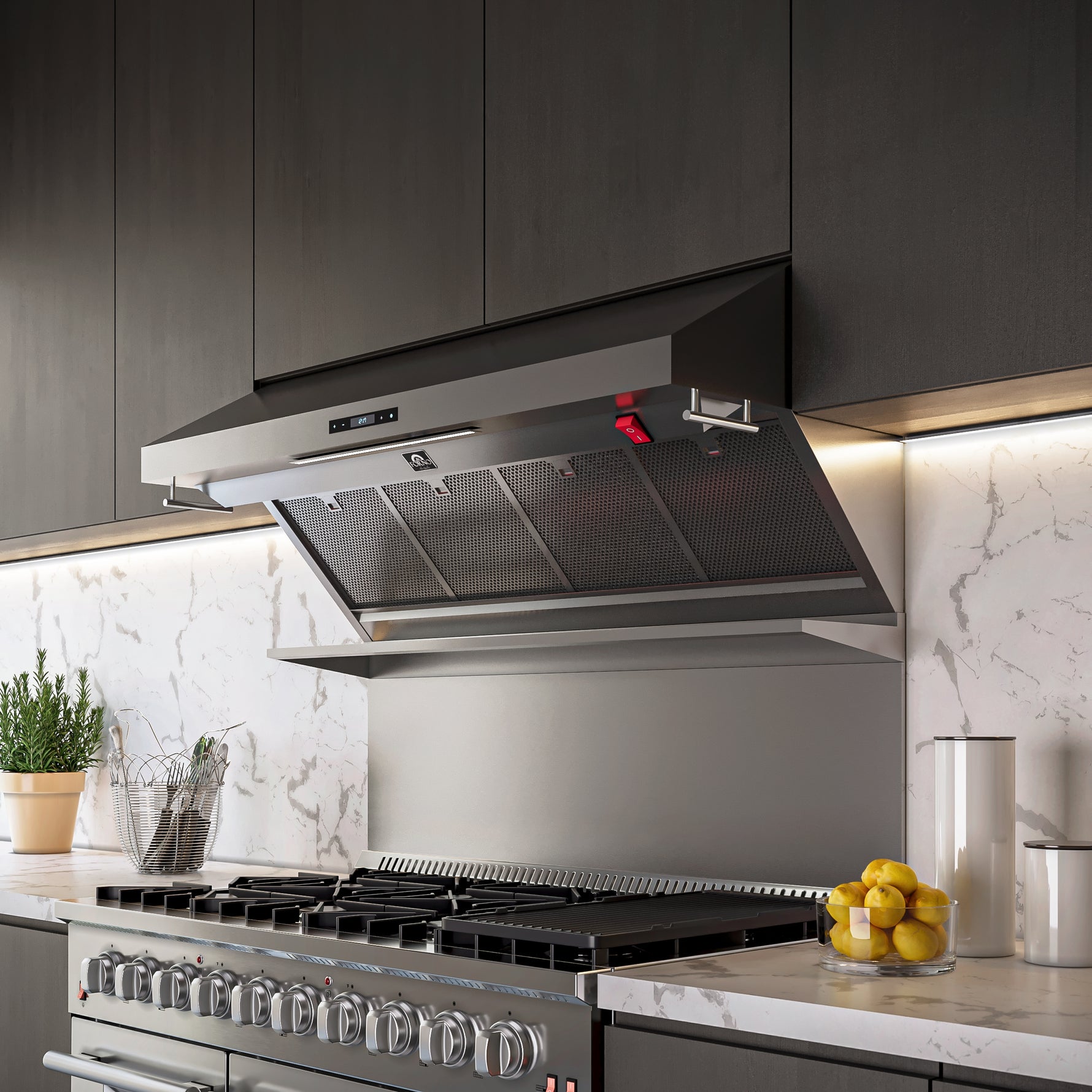 Forno Savona 48-Inch Wall Mount Range Hood, Hybrid Filters, Backsplash Included - BonPrix Électroménagers