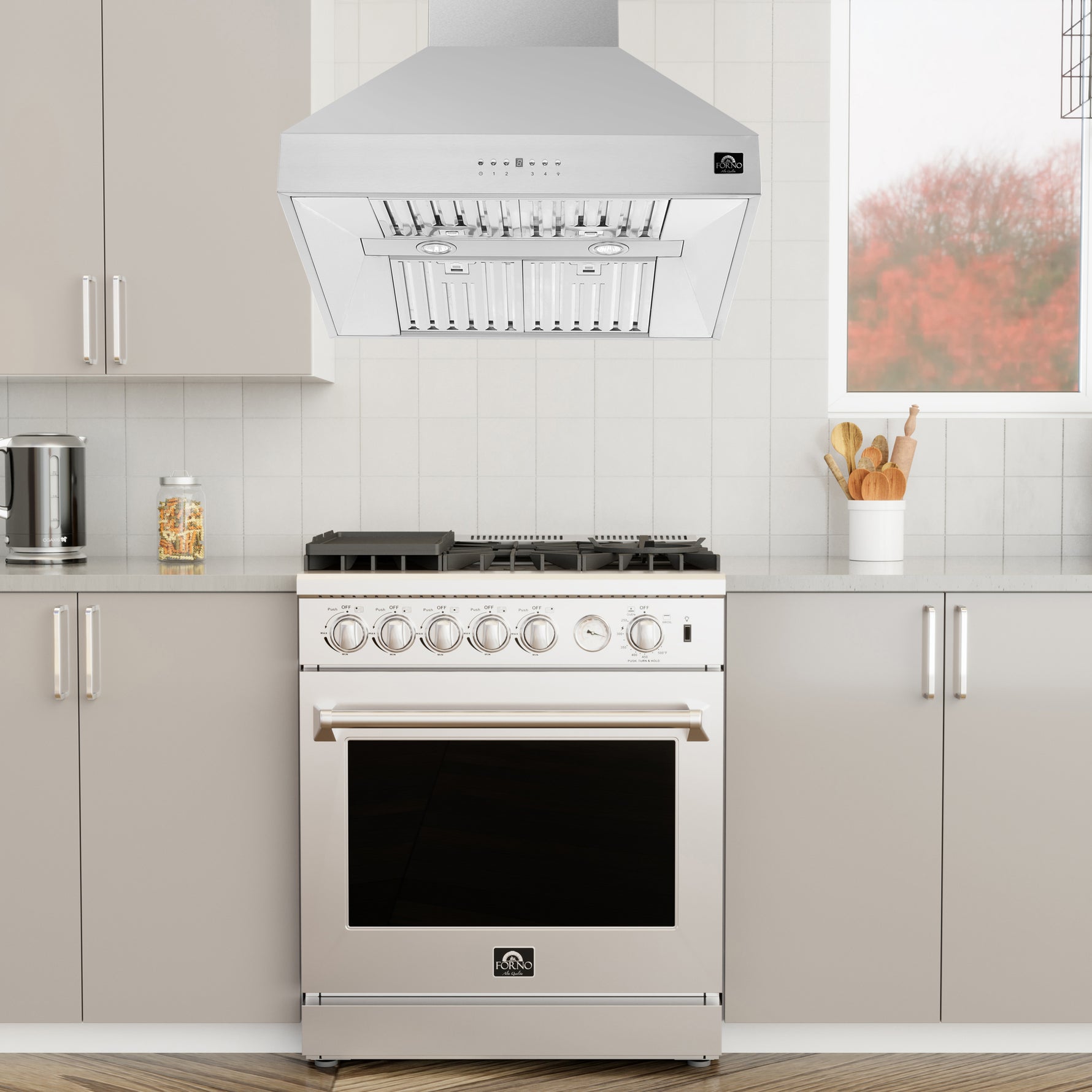 Forno Orvieto 30-Inch Wall Mount Range Hood, LED Lighting, Heavy Duty, Stainless Steel - BonPrix Électroménagers