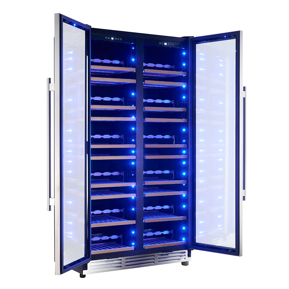 Forno Vernazza 40-Inch Side-by-Side Dual Zone Wine Cellar, 25.07 cu.ft Capacity, Stainless Steel, Temperature Control, UV-Protected Glass Door, Wooden Shelves - BonPrix Électroménagers