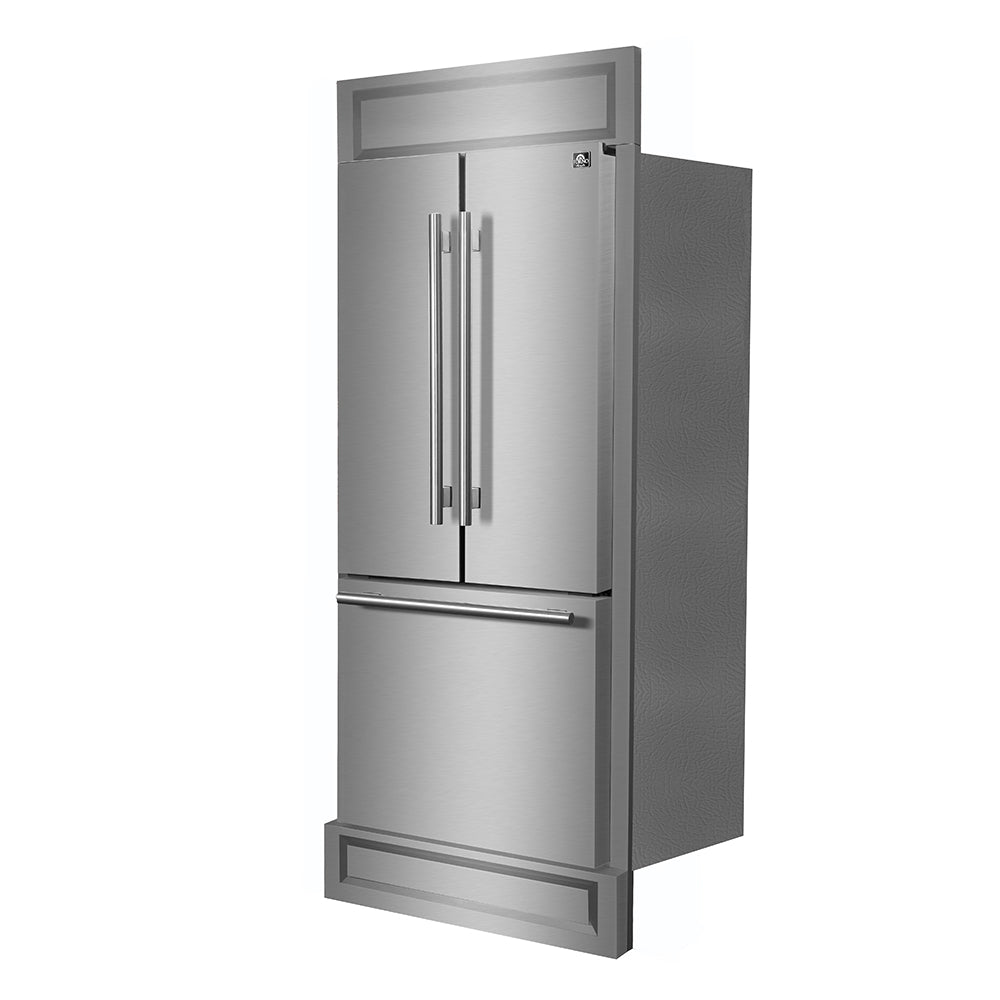 Forno Gallipoli 30-Inch French Door Refrigerator, 17.5 cu.ft Capacity, Modern Decorative Grill, 34-Inch Width, Stainless Steel, No Frost Technology, Energy Efficient - BonPrix Électroménagers