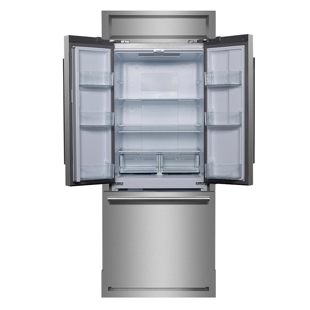 Forno Gallipoli 30-Inch French Door Refrigerator, 17.5 cu.ft Capacity, Modern Decorative Grill, 34-Inch Width, Stainless Steel, No Frost Technology, Energy Efficient - BonPrix Électroménagers