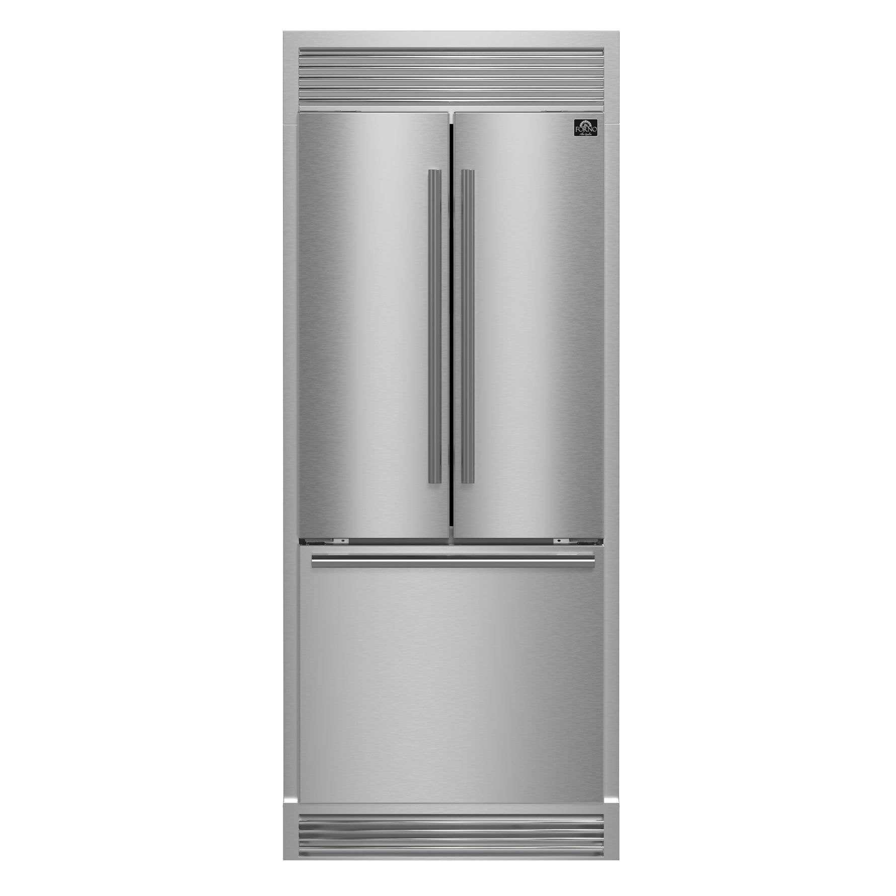 Forno Gallipoli 30-Inch French Door Refrigerator, 17.5 cu.ft Capacity, Decorative Grill, 34-Inch Width, Stainless Steel, No Frost Technology, Energy Efficient - BonPrix Électroménagers