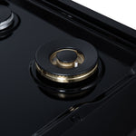 Valente 48" Gas Cooktop in Black, 8 Sealed burners, 94,000 BUT Output, 2 Antique Brass Dual-Ring Burners, Continuous Cast Iron Grates