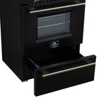 Forno Breno 24 Inch Freestanding Gas Range in Black with Antique Brass, Compact Design - BonPrix Électroménagers
