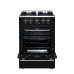Forno Breno 24 Inch Freestanding Gas Range in Black with Antique Brass, Compact Design - BonPrix Électroménagers