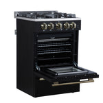 Forno Breno 24 Inch Freestanding Gas Range in Black with Antique Brass, Compact Design - BonPrix Électroménagers