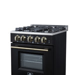 Forno Breno 24 Inch Freestanding Gas Range in Black with Antique Brass, Compact Design - BonPrix Électroménagers