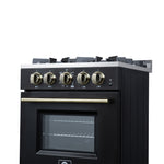 Forno Breno 24 Inch Freestanding Gas Range in Black with Antique Brass, Compact Design - BonPrix Électroménagers