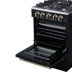 Forno Breno 24 Inch Freestanding Gas Range in Black with Antique Brass, Compact Design - BonPrix Électroménagers