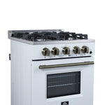 Forno Breno 24 Inch Freestanding Gas Range in White with Antique Brass, Compact Design - BonPrix Électroménagers