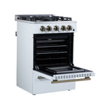 Forno Breno 24 Inch Freestanding Gas Range in White with Antique Brass, Compact Design - BonPrix Électroménagers