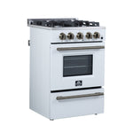 Forno Breno 24 Inch Freestanding Gas Range in White with Antique Brass, Compact Design - BonPrix Électroménagers