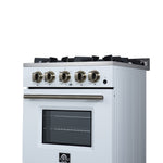 Forno Breno 24 Inch Freestanding Gas Range in White with Antique Brass, Compact Design - BonPrix Électroménagers