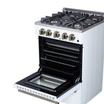 Forno Breno 24 Inch Freestanding Gas Range in White with Antique Brass, Compact Design - BonPrix Électroménagers
