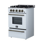 Forno Breno 24 Inch Freestanding Gas Range in White with Antique Brass, Compact Design - BonPrix Électroménagers