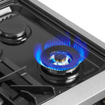 Forno Galiano 36-inch French Door Gas Range Black and Antique Brass Design, 6 Sealed Burners 83,000 BTU, 5.36 cu.ft. Convection Oven - BonPrix Électroménagers