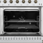 Forno Antico 48-Inch Freestanding Gas Range, White, Antique Brass Design, 8 Burners, Griddle, Double Ovens, Energy Efficient - BonPrix Électroménagers