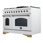 Forno Antico 48-Inch Freestanding Gas Range, White, Antique Brass Design, 8 Burners, Griddle, Double Ovens, Energy Efficient - BonPrix Électroménagers