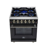 Forno Massimo 30-Inch Black Freestanding Gas Range, 5 Burners, True Convection Oven - BonPrix Électroménagers
