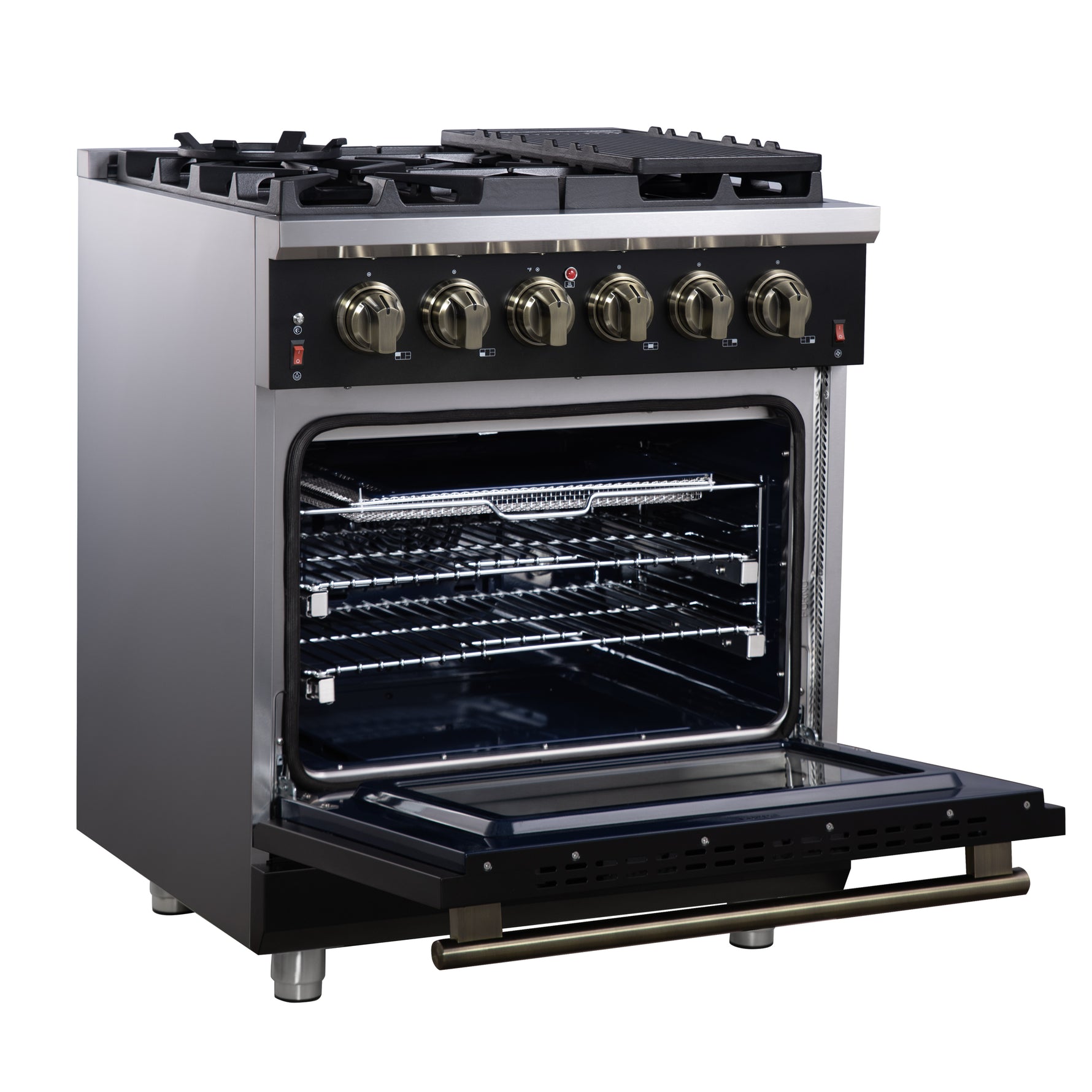 Forno Massimo 30-Inch Black Freestanding Gas Range, 5 Burners, True Convection Oven - BonPrix Électroménagers