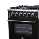Forno Massimo 30-Inch Black Freestanding Gas Range, 5 Burners, True Convection Oven - BonPrix Électroménagers