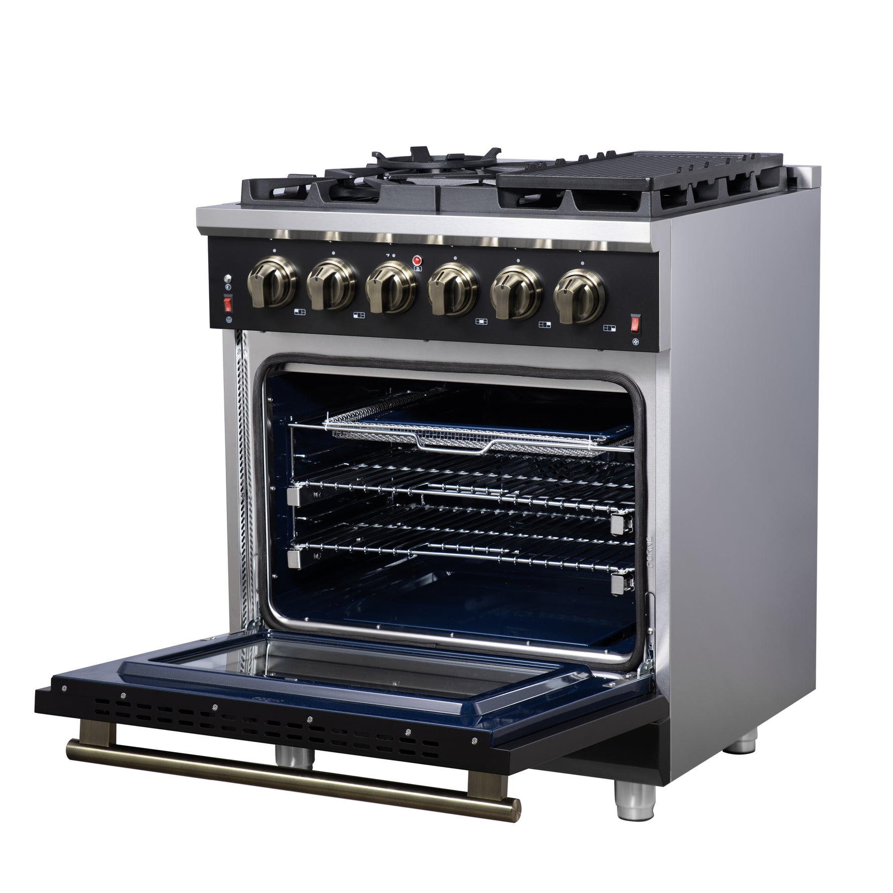Forno Massimo 30-Inch Black Freestanding Gas Range, 5 Burners, True Convection Oven - BonPrix Électroménagers