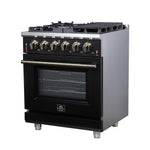 Forno Massimo 30-Inch Black Freestanding Gas Range, 5 Burners, True Convection Oven - BonPrix Électroménagers