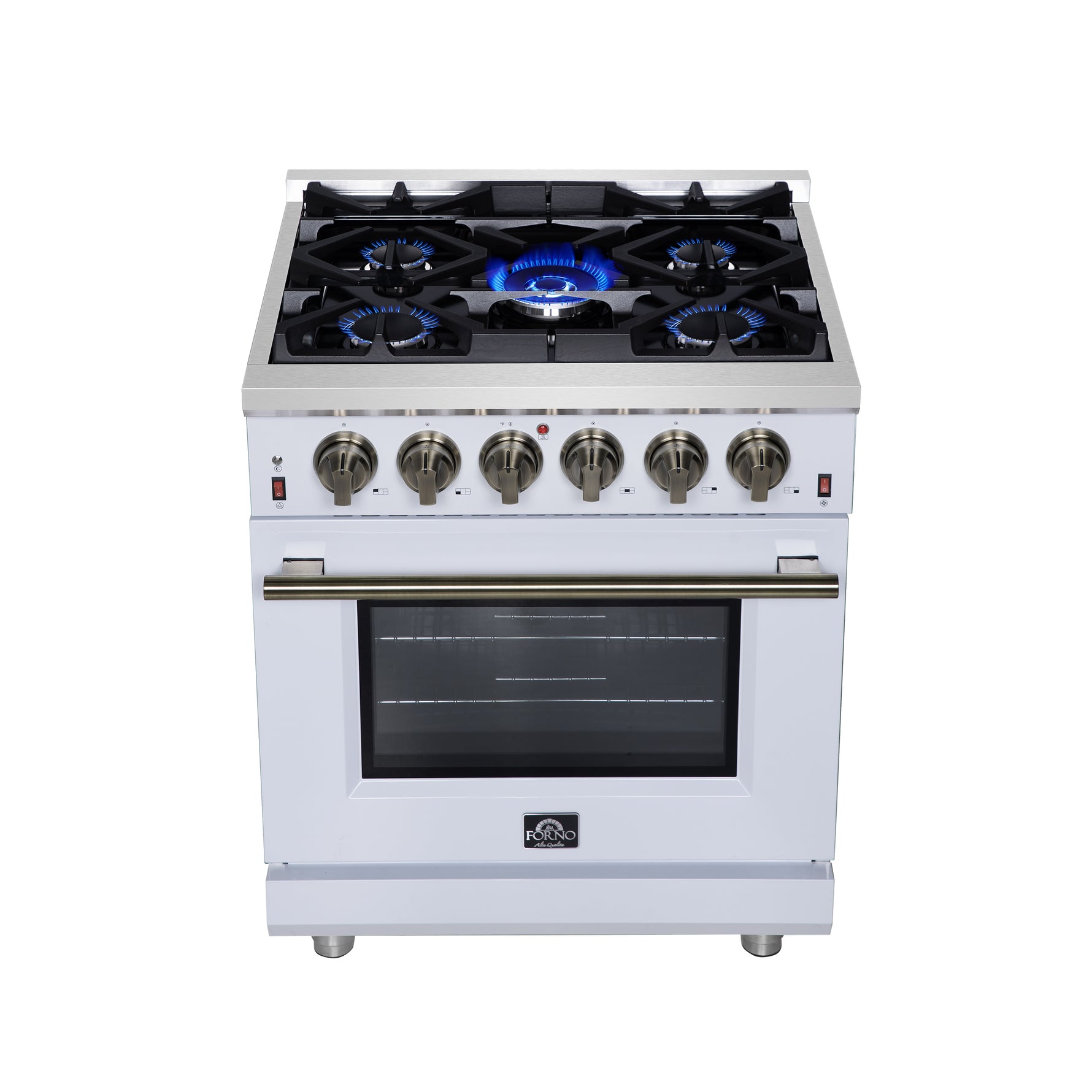 Forno Massimo 30-Inch White Freestanding Gas Range, 5 Burners, True Convection Oven - BonPrix Électroménagers