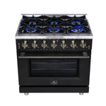 Forno Massimo 36-Inch Black Freestanding Gas Range, 6 Sealed Burners, Convection Oven, Energy Efficient - BonPrix Électroménagers