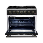 Forno Massimo 36-Inch Black Freestanding Gas Range, 6 Sealed Burners, Convection Oven, Energy Efficient - BonPrix Électroménagers