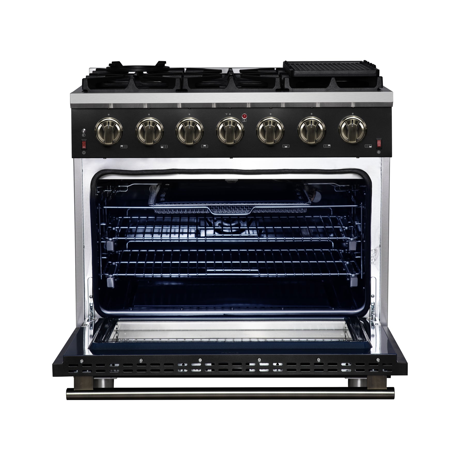 Forno Massimo 36-Inch Black Freestanding Gas Range, 6 Sealed Burners, Convection Oven, Energy Efficient - BonPrix Électroménagers