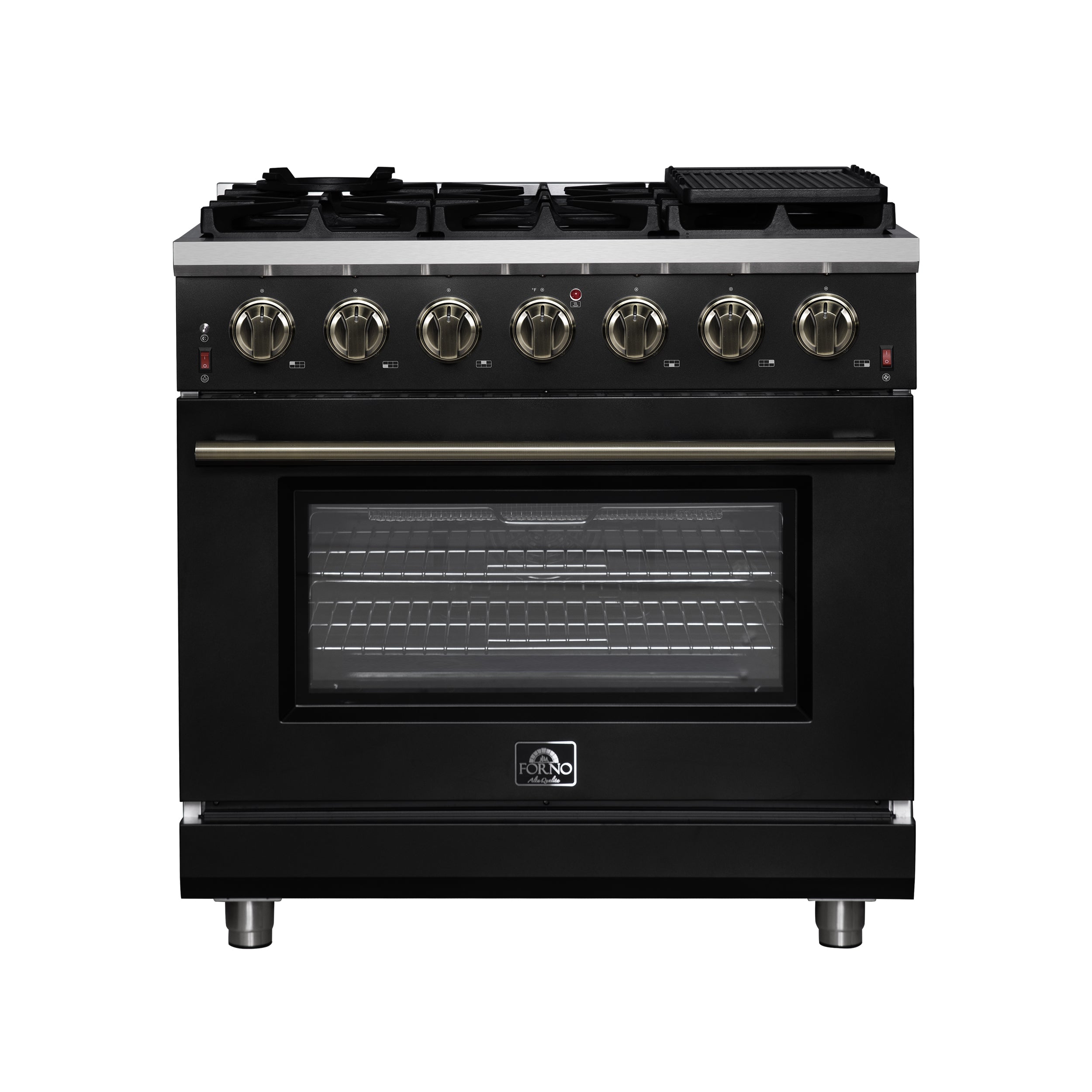 Forno Massimo 36-Inch Black Freestanding Gas Range, 6 Sealed Burners, Convection Oven, Energy Efficient - BonPrix Électroménagers