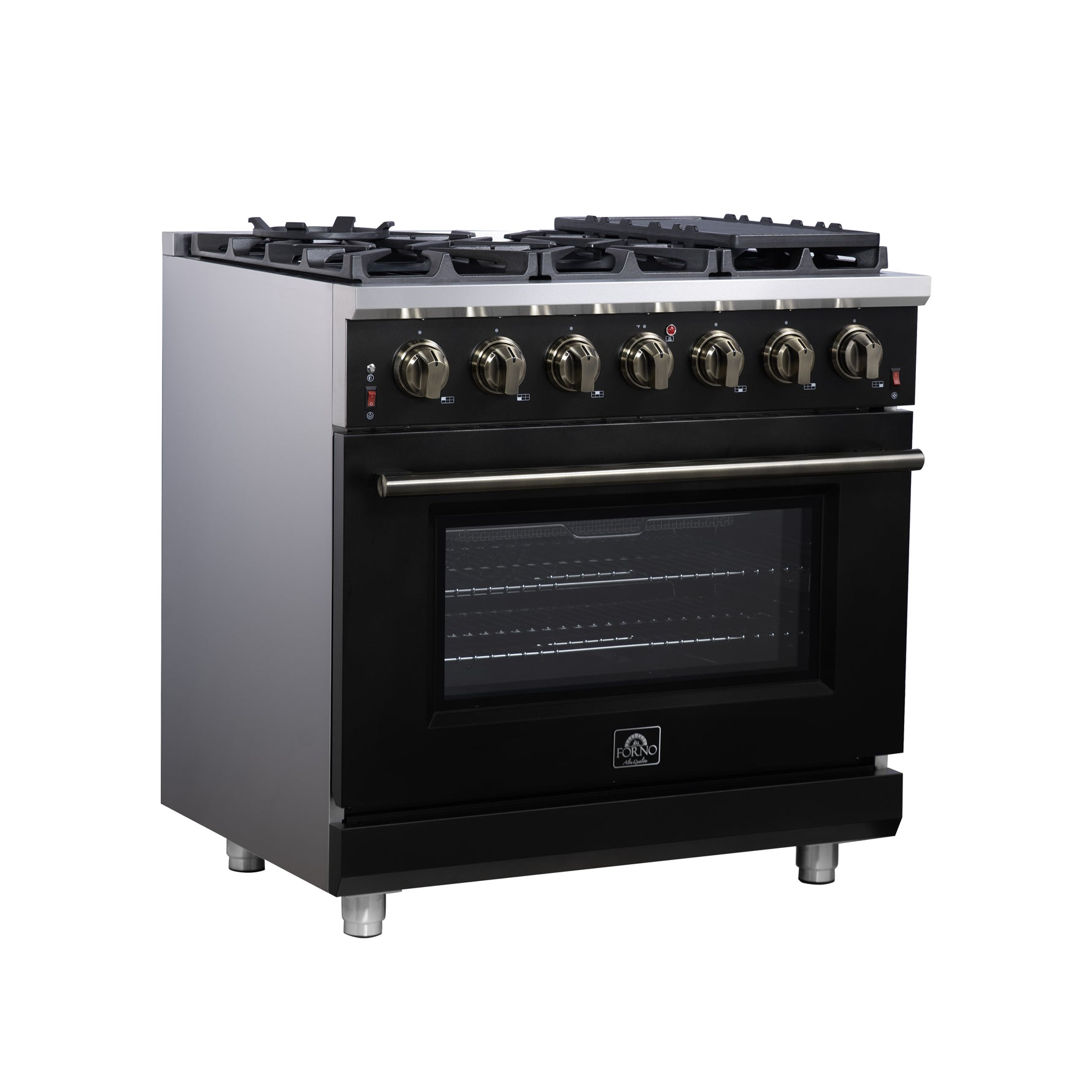 Forno Massimo 36-Inch Black Freestanding Gas Range, 6 Sealed Burners, Convection Oven, Energy Efficient - BonPrix Électroménagers